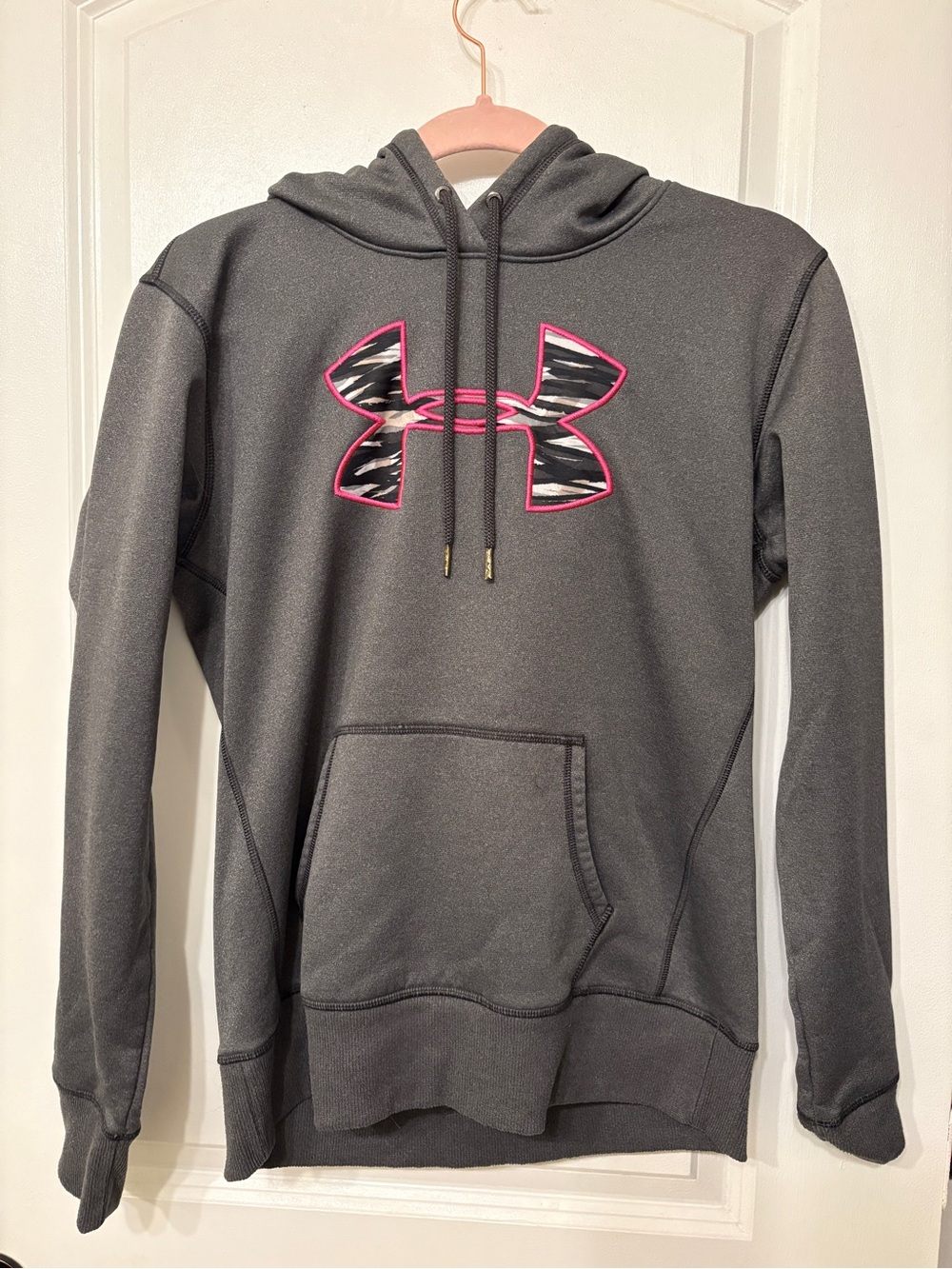 Under Armour Charcoal Hoodie with Pink-Trim Logo